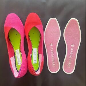 Rothy’s Flats, squares, Merinos, Marta Ferri Collection, Flame Azaelea, sz 10